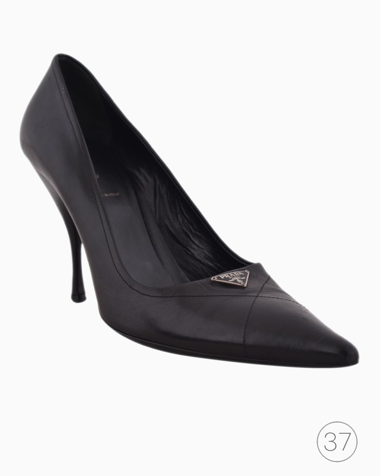 Scarpin Prada Original Couro Preto Logo Triangular Feminino